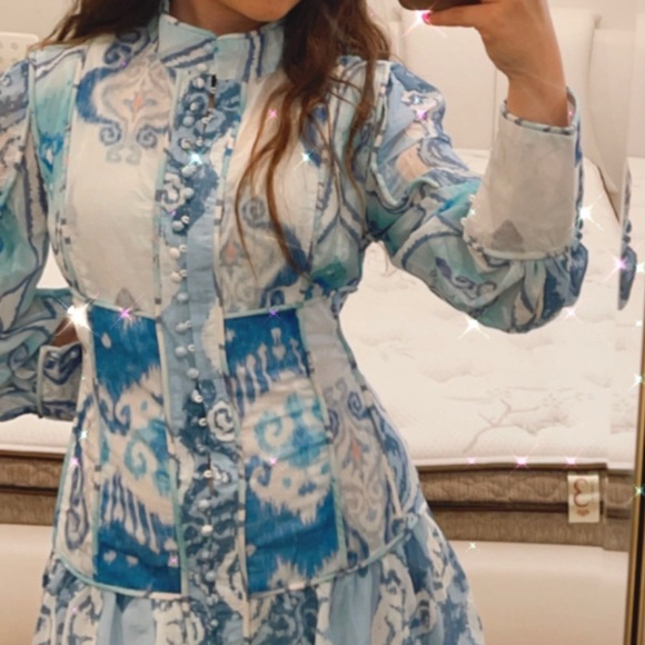 Stand collar dress white and blue - Picture 3 of 3